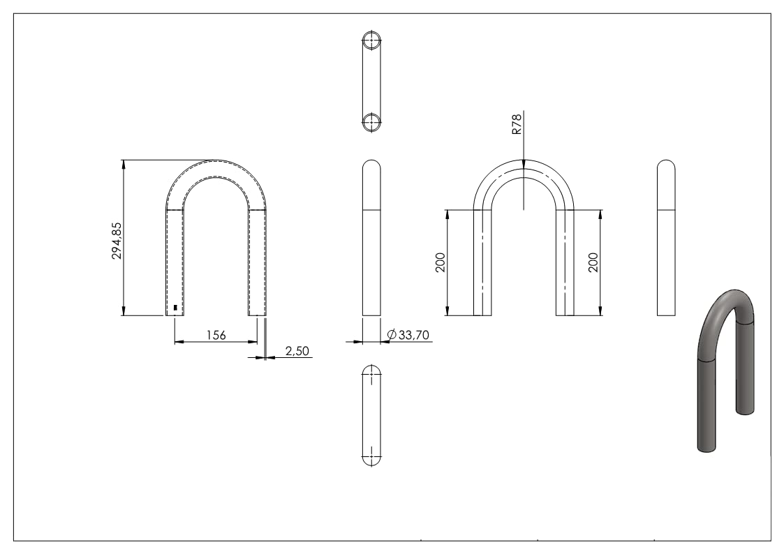 Fenau - Bogen 180° - zum Schweißen - aus Rundrohr: Ø 33,7x2,6 mm - Material: V2A (Edelstahl) - langlebig & robust