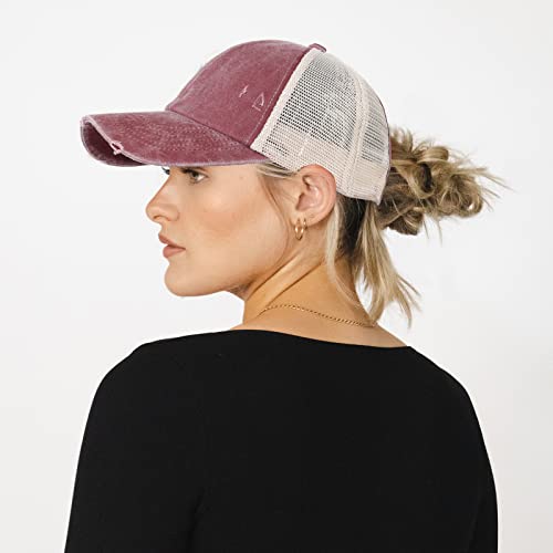 Image of HH HOFNEN Ponytail Hat for Women Washed Distressed Baseball Cap Ponycaps