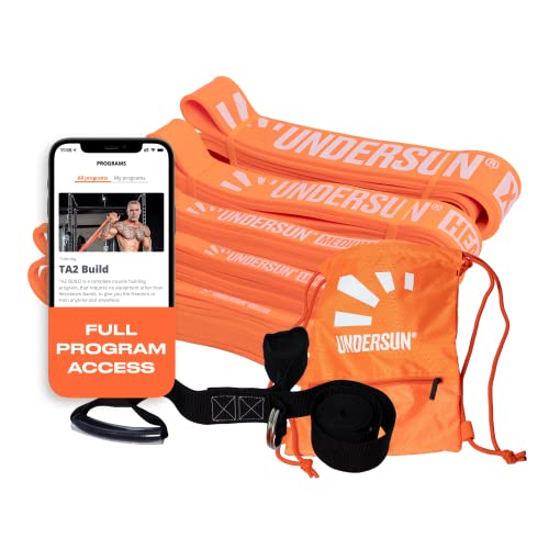 Undersun Fitness Home Gym & Exercise Equipment - Muscle Building Workout Program with 5-Band Home Workout Resistance Rubber Bands Set- 5 Different Levels of Resistance Bands & Carry Bag, Orange
