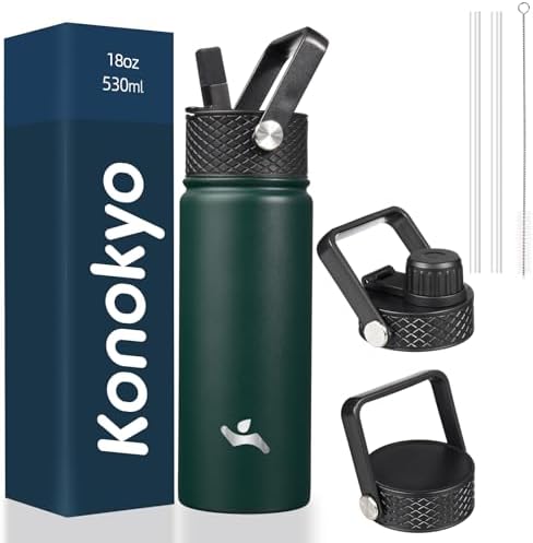 Konokyo 18 oz Insulated Stainless Steel Water Bottle with Straw Lid