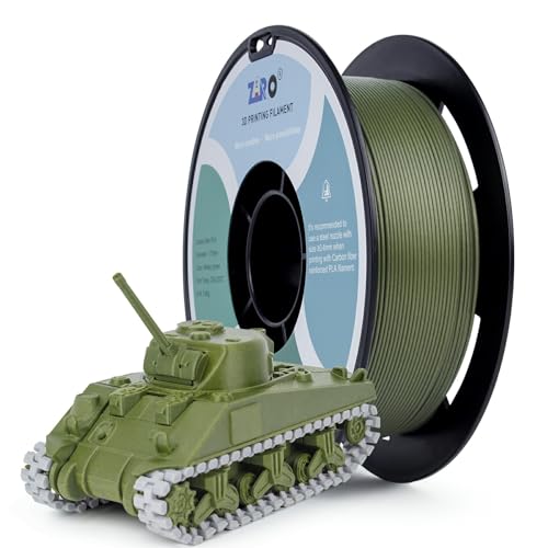Image of ZIRO Carbon Fiber PLA Filament 1.75mm, CF-PLA 3D Printer Filament, Reinforced PLA Colorful 0.8KG, 15% Carbon Fiber Contained Spool, Fits for Almost All FDM 3D Printers, 1.76lbs, Military Green