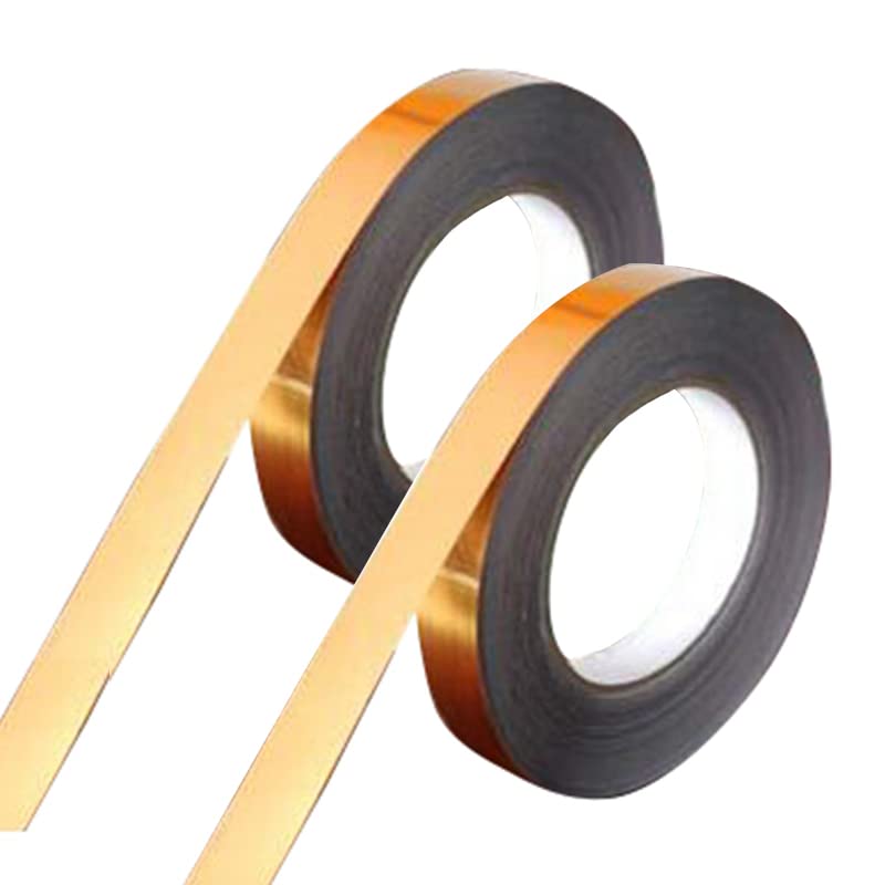 2 rollos de cinta dorada de espejo, cinta autoadhesiva, cinta adhesiva decorativa, cinta de película de poliéster para decorar paredes, automóviles