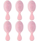 6 pcs Mini Hair Brush,Travel Detangling Brush with Exquisite Packaging Box,Mini Brush for Most Hair Types,Bridesmaid Party Christmas Stockings Filling Wet Hair Brushes (Pink)