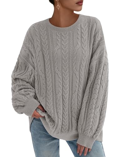 KIRUNDO Oversized Cable Knit Sweater Women 2025...