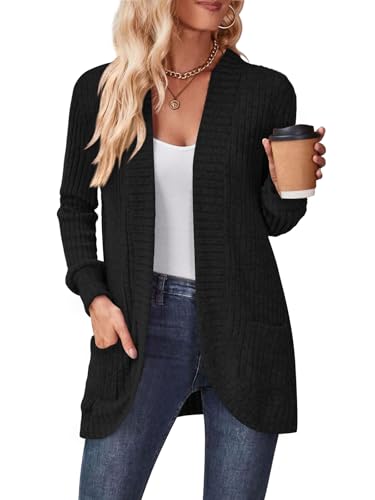 DB MOON Womens Long Cardigan Lightweight Sweater Open Front Long Sleeve Outfits with Pockets2