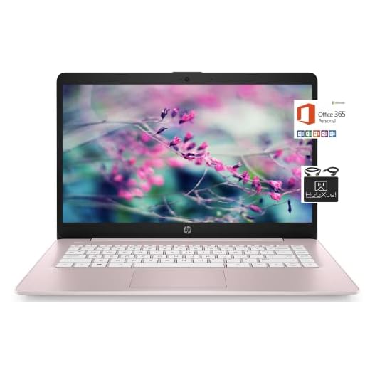 2021 Newest HP 14 inch HD Laptop Computer, Intel Celeron N4000 up to 2.6 GHz, 4GB DDR4, 64GB eMMC Storage, WiFi , Webcam, HDMI, Bluetooth, 1 Year Microsoft 365,Windows 10 S, Rose Pink + Hubxcel Cables