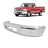 KUAFU Front Chrome Bumper Face Bar Compatible with 1992-1997 Ford F150 F250 F350 Special Super Duty Eddie Bauer Bronco XLT Lariat Sport Utility W/Molding Holes Replacement for FO1002254 F3TZ17757AB