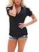 DREAGAL Summer Cut Out Short Sleeve Cold Shoulder Loose Fit T Shirt Tops Black Large