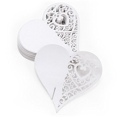 Sonline 50x Carte de verre Porte Nom Marque Place Coeur blanc mariage fete decoration