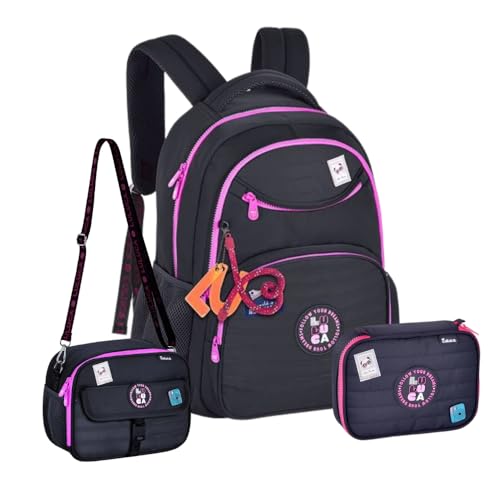 Kit Escolar Luluca com Mochila, Lancheira e Estojo (PRETO)