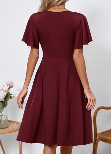 Image of Women's Casual Summer Dress V Neck Short Sleeve Flowy Stretchy Comfort Fit for Daily Wear Work Midi Dresses
