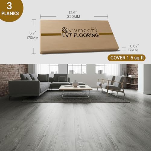 Image of Peel and Stick Vinyl Floor Tile Sample Kit (3-Pack, 12 inchx6 inch) Ash Grey Wood Look,Waterproof, Scratch Resistant for DIY Kitchen, Bathroom, Living Room & RV.