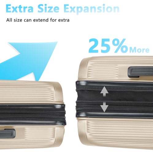 28 Inch Luggage with Spinner Wheels, Lightweight Expandable PC Hardside Large Checked Luggage with TSA Lock, Durable Rolling Suitcase, Champagne3