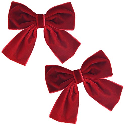 DEEKA 2 PCS 4" Hand-made Velvet Hair Bows Alligator Clips Hair Accessories for Little Teen Toddler Girls Kids Set of 2 -Dark Red