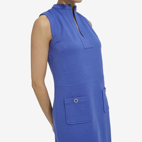 Image of Tommy Hilfiger Women's Sleeveless Split Neck Solid Jacquard Knit Dress