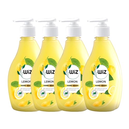 Image of Wiz Lemon Handwash Liquid Soap Dispenser Bottle - 450ml (Pack of 4) | Germ Protection | Hand Wash with Added pH-Balanced & Moisturizers for Soft & Gentle Hands | Suitable for all Skin Types