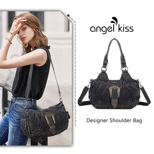 Image of Angel Kiss Hobo Bags for Women Vegan Leather Purses and Handbags Ladies Chic Shoulder Bags Crossbody Purses with Metal Studs