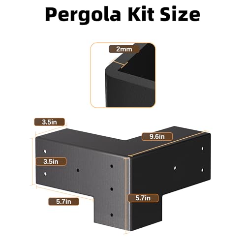 Image of Pergola Brackets, 3-Way Pergola Kit for 4 inchx 4 inch (Actual 3.5 inch X 3.5 inch) | Heavy Duty, Durable & Weather-Resistant Construction, Right Angle Corner Bracket with Black Powder Coated (4Pcs 3-Way)