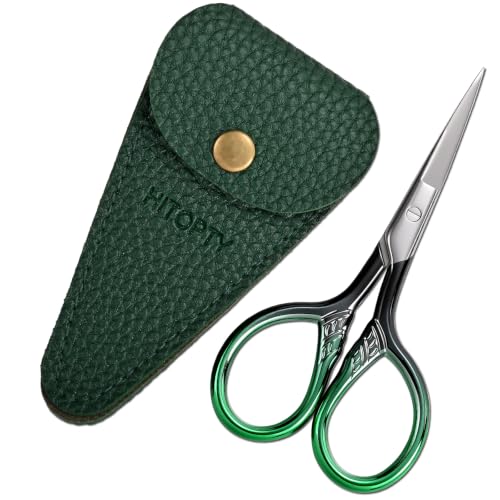 Image of Small Sharp Scissors for Women Men Eyebrow Hair Beauty Grooming | All Purpose Tiny Travel Kit, for Beard, Moustache, Eyelash, Sewing, Embroidery, Detail Thread Paper Cutting with PU Cover