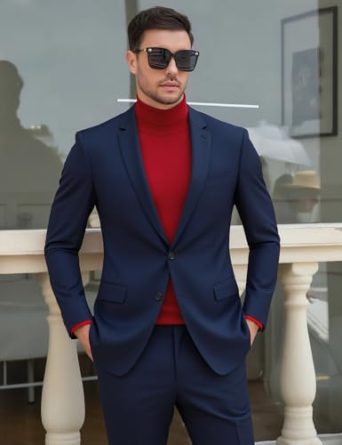 Image of Men's Turtleneck Casual Basic High Neck Long Sleeve T Shirts Half Neck Lightweight Pullover Sweater