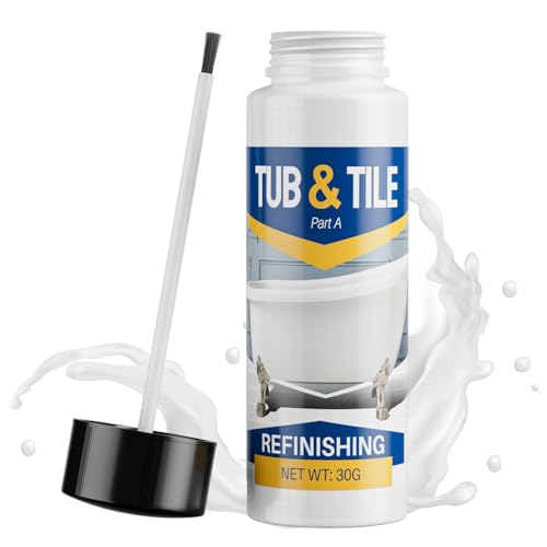 Xmntdo Tub and Tile Paint, 1.3 oz Tub Paint for Bathtub, 1-Part Bathtub Touch Up Paint White for Sink Bathroom Kitchen Countertop, Water Based & Low Odor, Semi-Gloss white, 1.5-1.7 sq ft (No Need Part B)