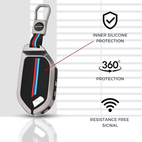 Image of KEYCEPT Metal Alloy Key Cover Compatible for Kia Syros, EV6, EV9 Seltos 2026 4 Button smart Key with Keychain (Short Keychain).