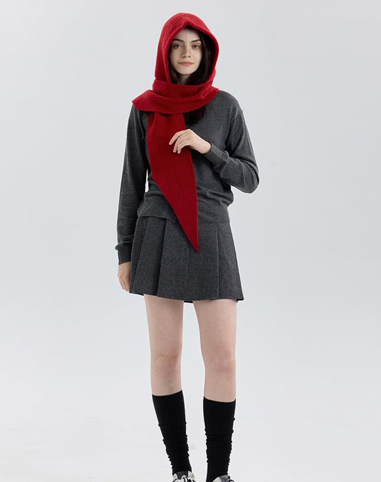 Halemet Women Knit 2-in-1 Hat and Scarf Winter Hat Scarf for Women Warm Shawl Wrap with Hood Balaclava Cap Poncho Neck Warmer - Image 8