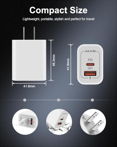 Image of USB-C Charger Block 20W Dual Port with USB-A and USB-C, 2 Pack | Fast Charging Box, Dual Port Phone Plug, Multi Pack, 20W Power Adapter, USBA & USBC Cube Wall Outlet for Apple iPhone Android