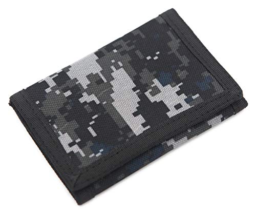 Image of RFID Trifold Canvas Outdoor Sports Wallet for Kids - Front Pocket Wallet with Magic Sticker (Digital Gray)