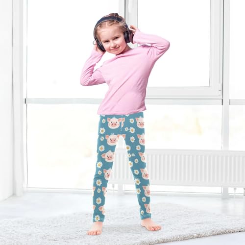 Cartoon Pig Face Girls' Leggings Toddler Doodles Daisy Flowers Kids Yoga Pants Dance Active Tights 4T4
