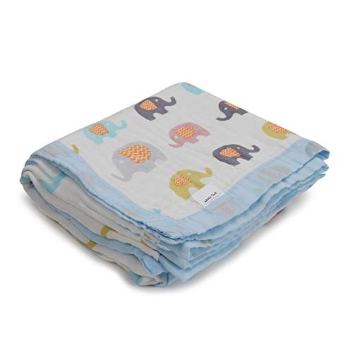 Image of Kassy Pop Printed 6 Layer Bamboo Muslin Blanket Cum Swaddling Towel for Baby, Toddlers | 70% Bamboo, 30% Cotton | AC Quilt, Multi-Purpose Blanket | 110cm x 110cm (Elephant Print)