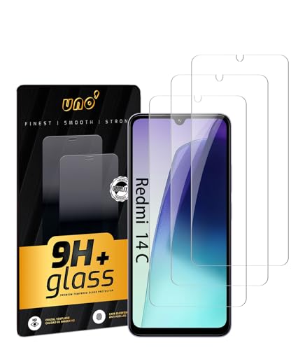 Uno' 3 Uds, Protector Pantalla para Xiaomi Redmi 14C/14R, Redmi A3 Pro(6,88') Cristal templado Antiarañazos, Ultraresistente, Dureza 9h, Antiarañazos, Anti-huellas, Alta Sensibilidad Hd, Sin Burbujas.
