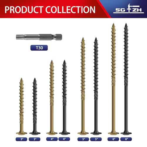 Image of #14 x 5 Inch Lag Screws (114Pcs) 4lb. Structural Wood Screw, Black, Carbon Steel, Washer Head, Rust Resistant epoxy Coated, T30 Star Bit