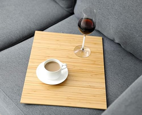 Image of Hamdan Sofa arm Tray Couch Bedside Wood Coaster Coffee Cup Foldable armrest Caddy end Protector Folding Living Room Furniture mat-Light Brown