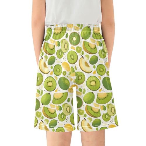 ALAZA Green Kiwi Fruit Leaf Pajama Shorts Elastic Waist Casual Sleep Shorts with Pockets Size 6-142