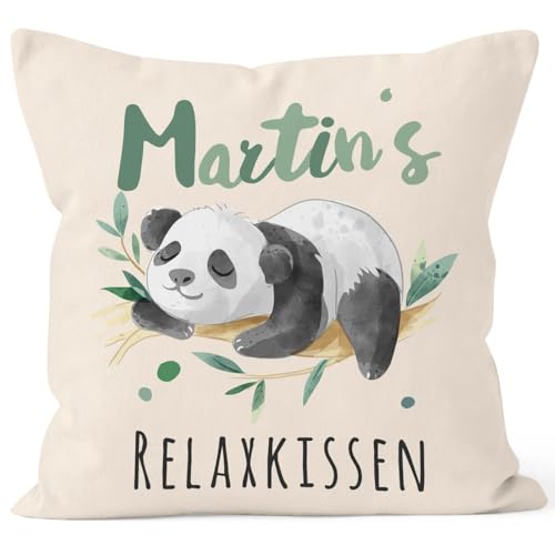 SpecialMe® Kissen-Bezug Relax Panda personalisierbar mit Namen personalisierte Geschenke Dekokissen Natur 40cm x 40cm