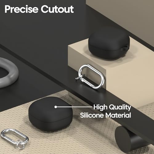 Image of Sounce Soft Silicone Protective Case Cover Compatible with Samsung Galaxy Buds Core Shockproof Lightweight Earbuds Cover with Metal Carabiner Keychain for Office, Gym and Everyday Use(Black)