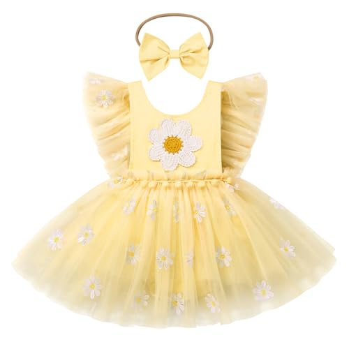 IBTOM CASTLE Baby Girl Romper Dress Princess Flutter Sleeve Tulle Tutu Dress Flower Strawberry Summer Clothes with Headband
