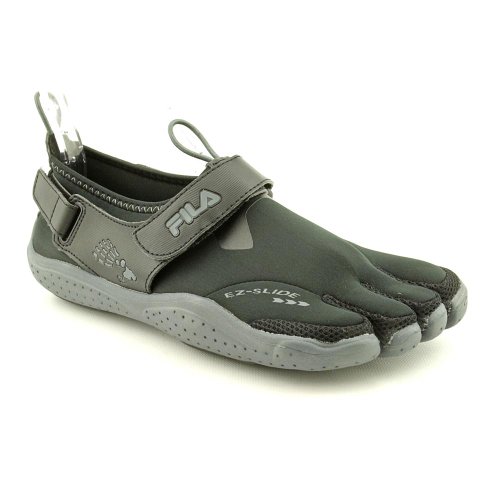 Image of Fila Men's Skele-Toes Ez Slide Drainage Sneakers, Black Man-Made, Mesh, 14 M