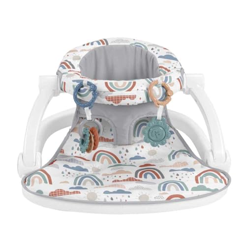 Image of Fisher-Price Portable Baby Chair Sit-Me-Up Floor Seat with Developmental Toys & Machine Washable Seat Pad, Rainbow Showers (Pack of 2)