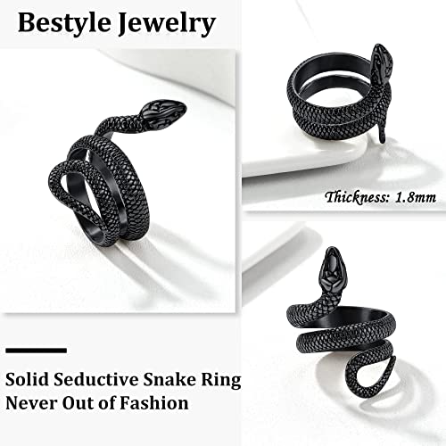 Bestyle Punk Gothic Snake Rings for Men Women, Stainless Steel/Gold/Black Serpent Finger Wrap Ring, Cool Statement Biker Rings Retro Costumes Jewelry, Size #7-#124
