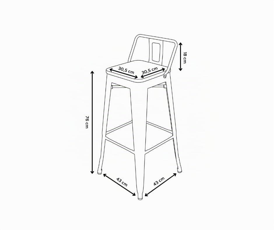 Kosmi - Juego de 4 sillas de bar, taburete alto de estilo industrial con pequeño respaldo de metal blanco mate y asiento de madera natural clara