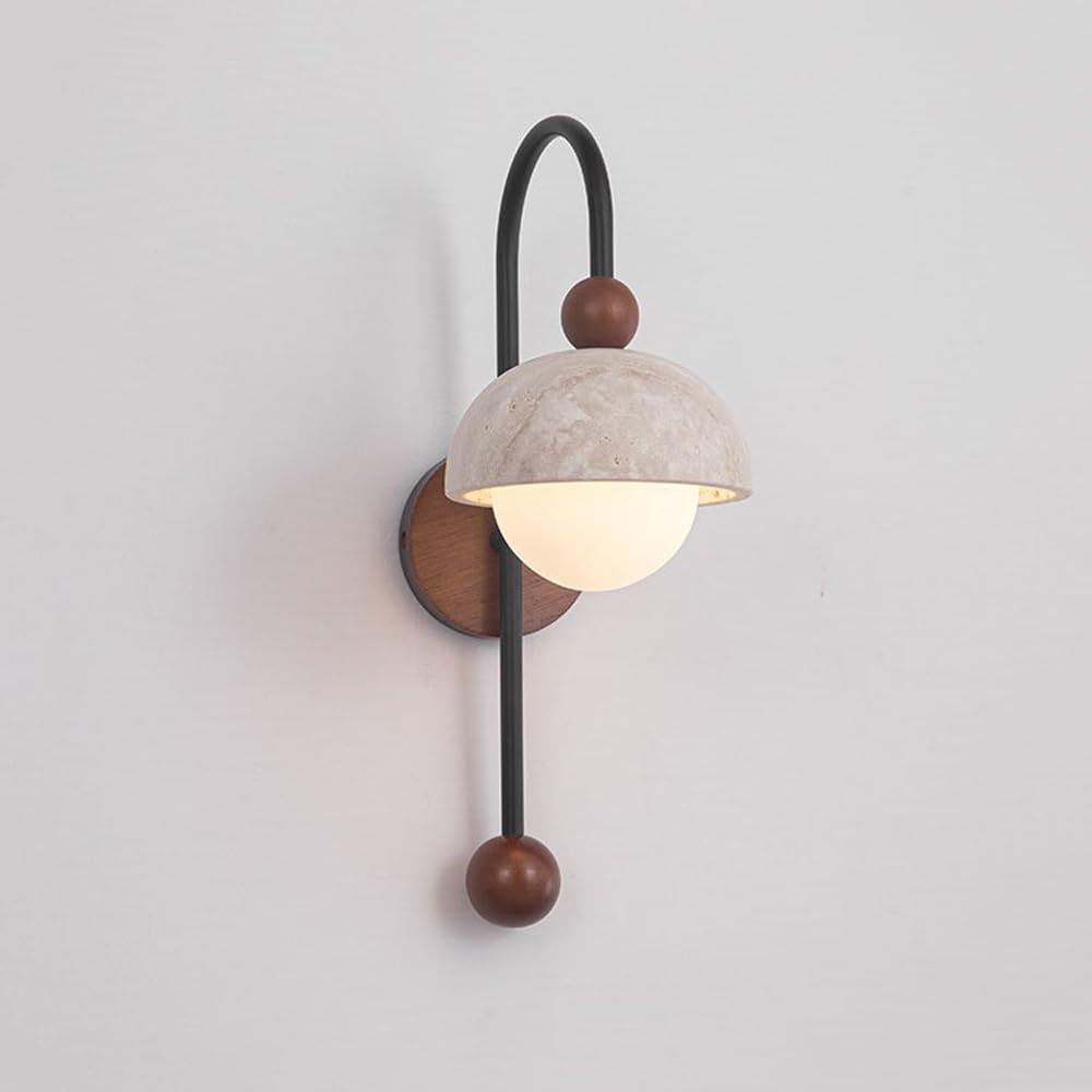 HUAYUSEDF Mid Century Bedroom Natural Stone Wall Sconce Vintage Wood Hallway Mounted Light Fixture Modern Nordic Yellow Travertine Farmhouse Lamp for Living Room Bedside Stairs Aisle Porch