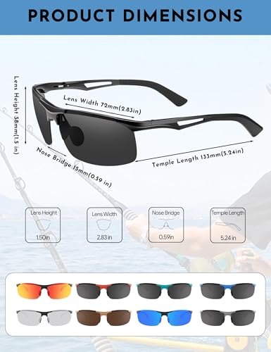 Image of BIRCEN Polarized Anti-Glare Sunglasses for Men: Lightweight Metal Wrap around Sun Glasses UV Protection for Driving Fishing