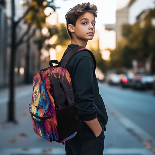 Lion Boys School Backpack 12-14 Years Old Cool Personalized Bookbags for Kids Boys 17 Inch Middle School Bags for Students Large Capacity Knapsack3