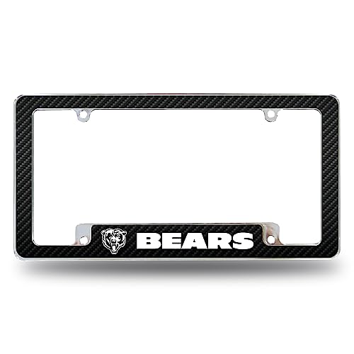 Rico Industries NFL Chicago Bears Carbon Fiber 12 x 6 Chrome All Over Automotive License Plate Frame for Car/Truck/SUV