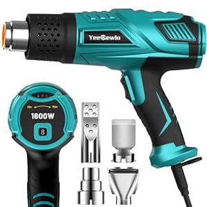 Yeegewin 1800W Heat Gun 122℉~1112℉（50℃- 600℃）Hot Air Gun Kit Variable Temperature Settings Heavy Duty Fast Heating…