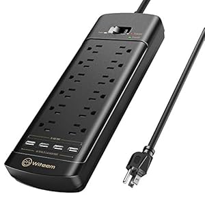 Surge Protector Power Strip – 12 Outlets,4 USB 6A Ports, 6Ft Extension Cord, 1875W/15A, 4360Joules, Overload Protection – Ideal for Home & Office Use (Black-USB6A)