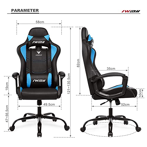 Sedia da Gaming, Poltrona Gamer Ergonomica con Schienale Alto, Sedia da Corsa Regolabile in Altezza con Braccioli, Poggiatesta Regolabile e Supporto Lombare (Blu) - Sedia gaming - Immagine 2