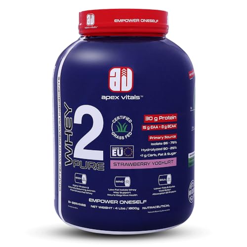 Image of Whey 2 Pure - Grass-Fed Whey Made in EU | Isolate & Hydrolyzed | 30g Protein, 15g EAA + 8g BCAA | Digestive Enzymes | Muscle Build & Recovery |Strawberry Yogurt - 1800g (4lbs)